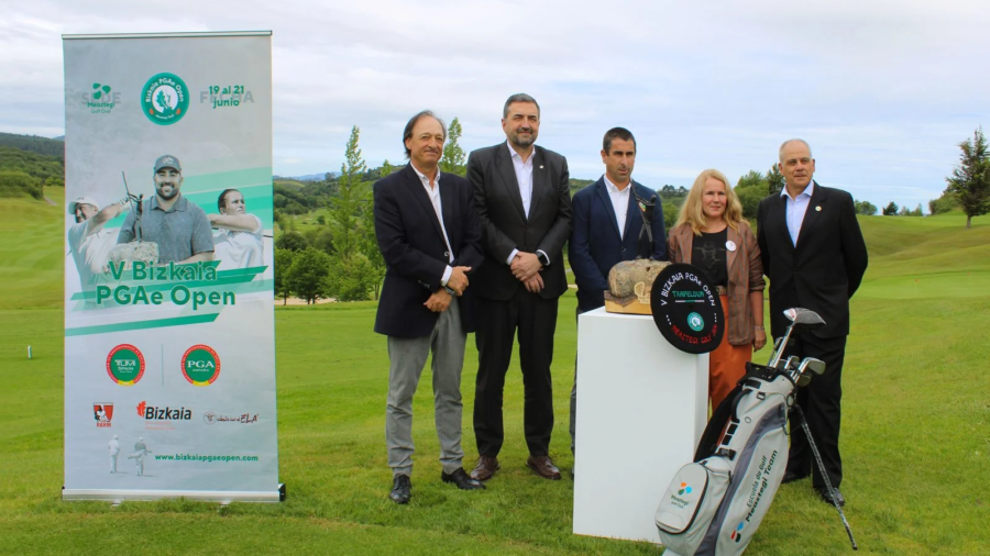 Presentación del V Bizkaia PGAe Open en Meaztegi Golf con cinco responsables del torneo