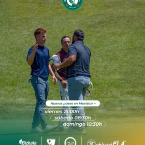 Gráfico promocional del Bizkaia PGAe Open en Movistar+ con los horarios de emisión del fin de semana