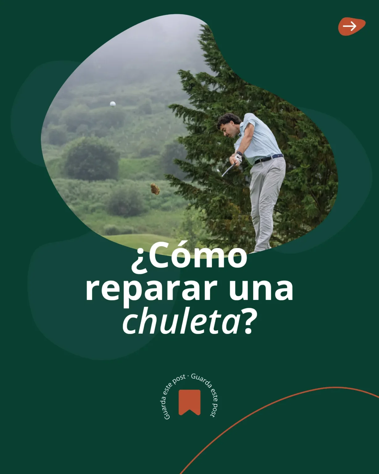 Golfista golpeando desde la calle en Meaztegi Golf, el momento en que hay que reparar la chuleta en el fairway