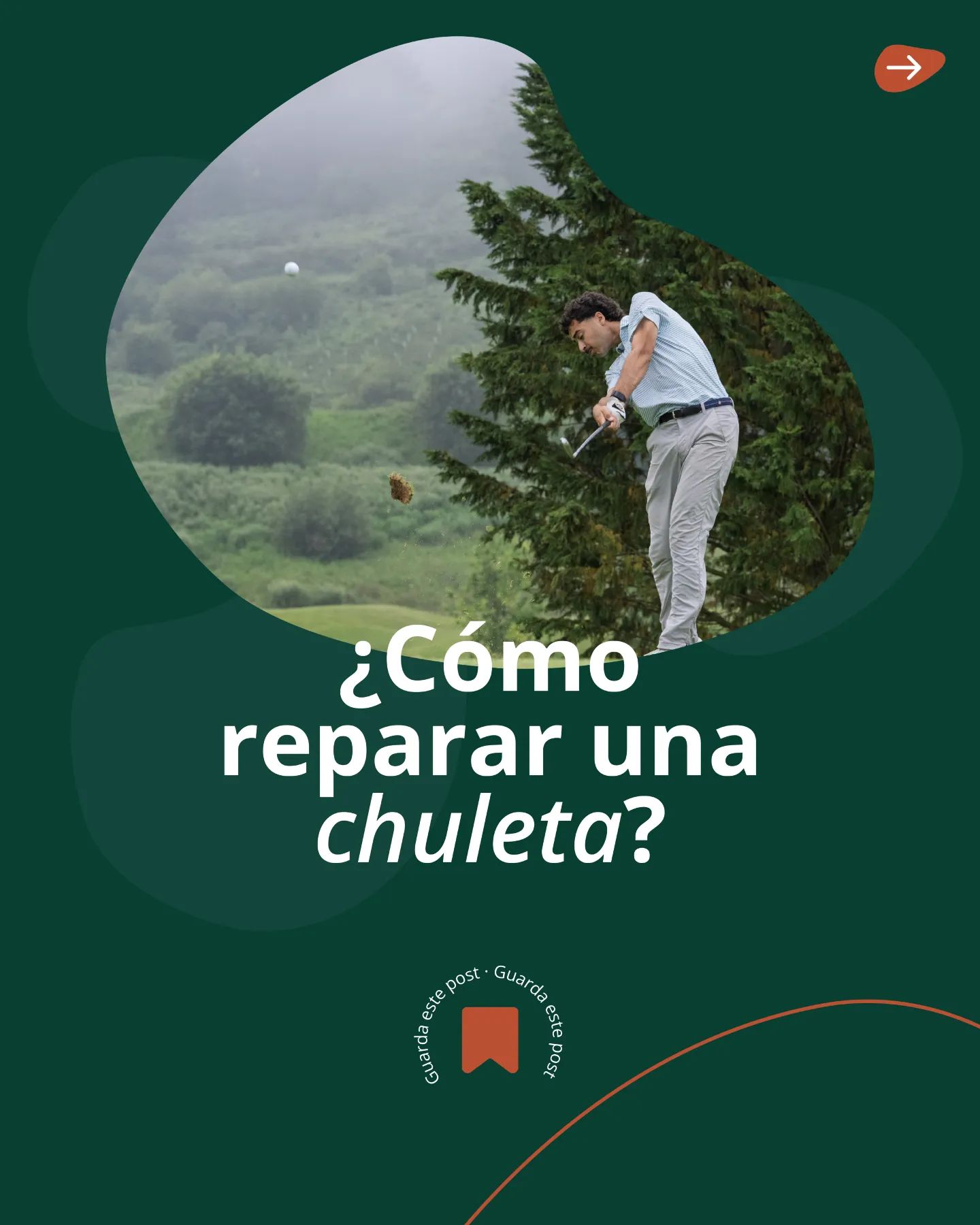 Golfista golpeando desde la calle en Meaztegi Golf, el momento en que hay que reparar la chuleta en el fairway