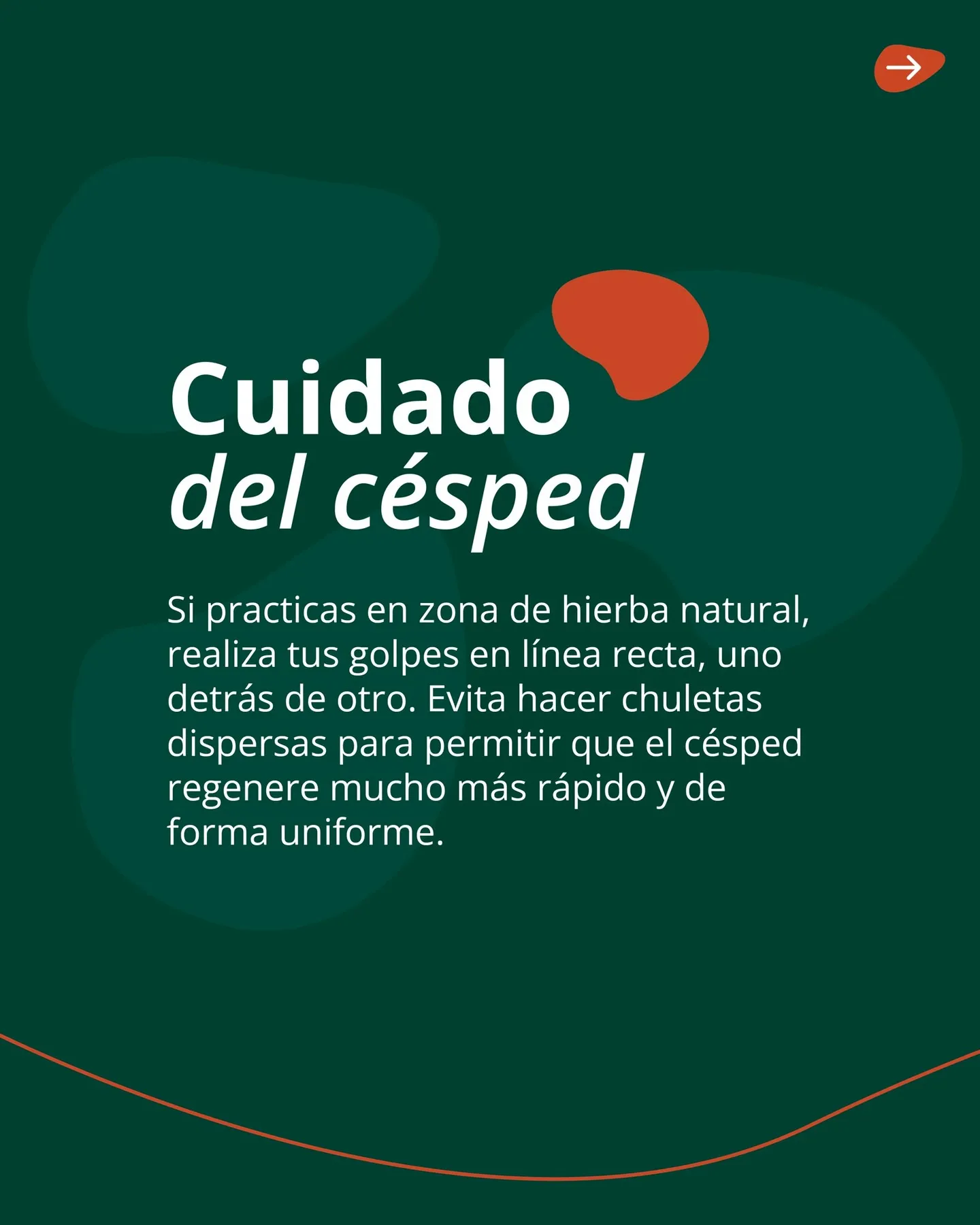 Cuidado del césped en el driving range: golpes en línea recta, uno detrás de otro, para que la hierba regenere